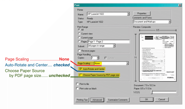 substitute forms print settings